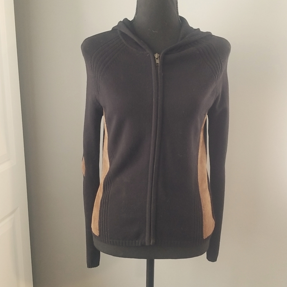 Sydney Easton Full Zip Suede Knit Sweater Jacket